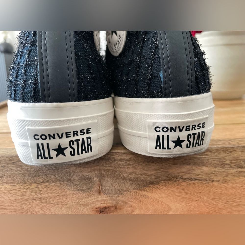 Converse Tweed Shimmer High Top Platform Lift Size 9.5 Black Beaded - Picture 7 of 10